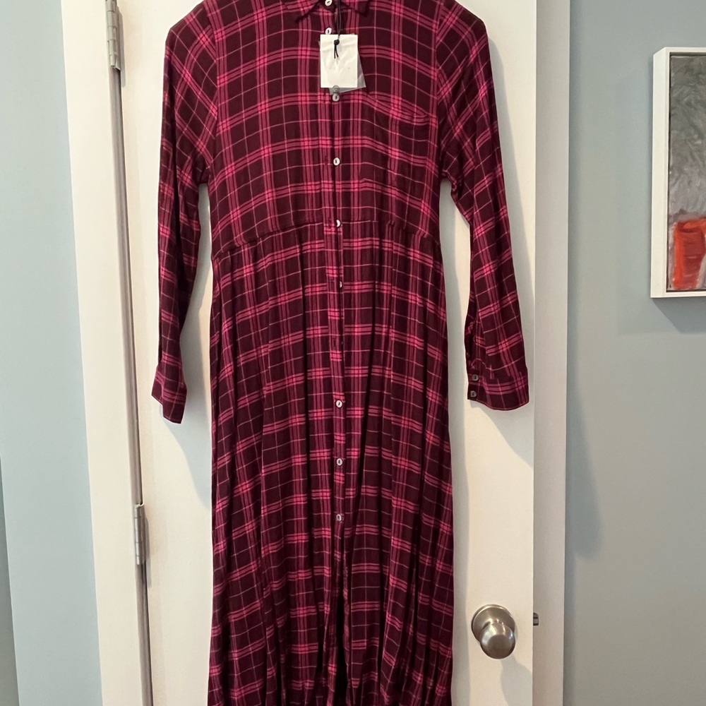 Hatch Pink Buttoned Shirt Dress with Long Cuffed Sleeves